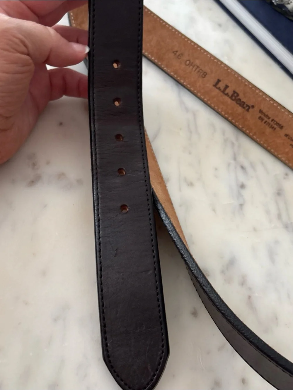 L.L. Bean Brown Leather Belt with Brass Buckle size 46
